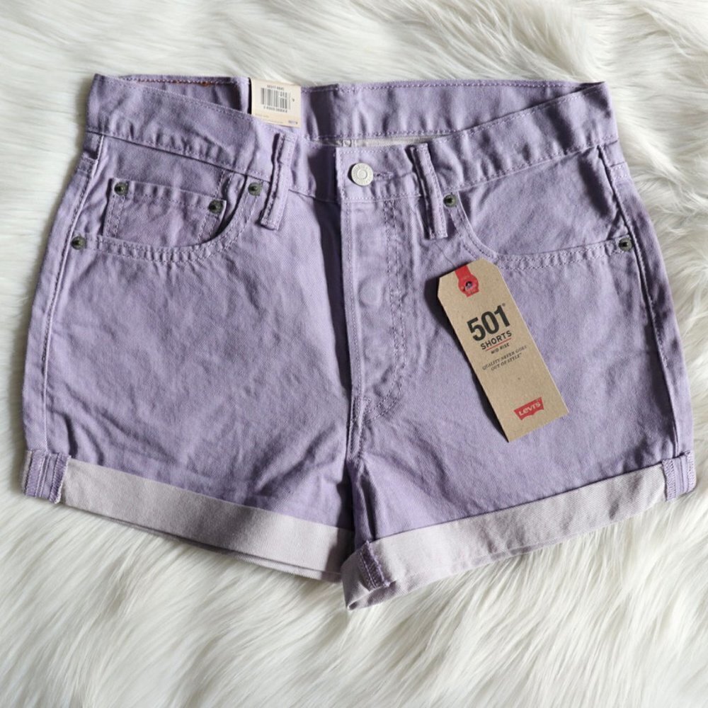 NEW Levi's 501 Purple Mid Rise Denim Jeans Shorts Size 28 - Picture 1 of 7